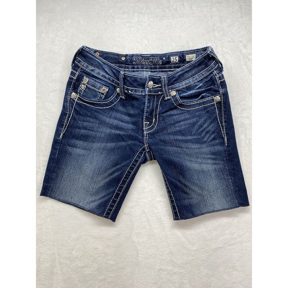 Miss Me Jeans Womens Size 25 cutoff jorts/shorts Bermuda Embellished flap Pocket